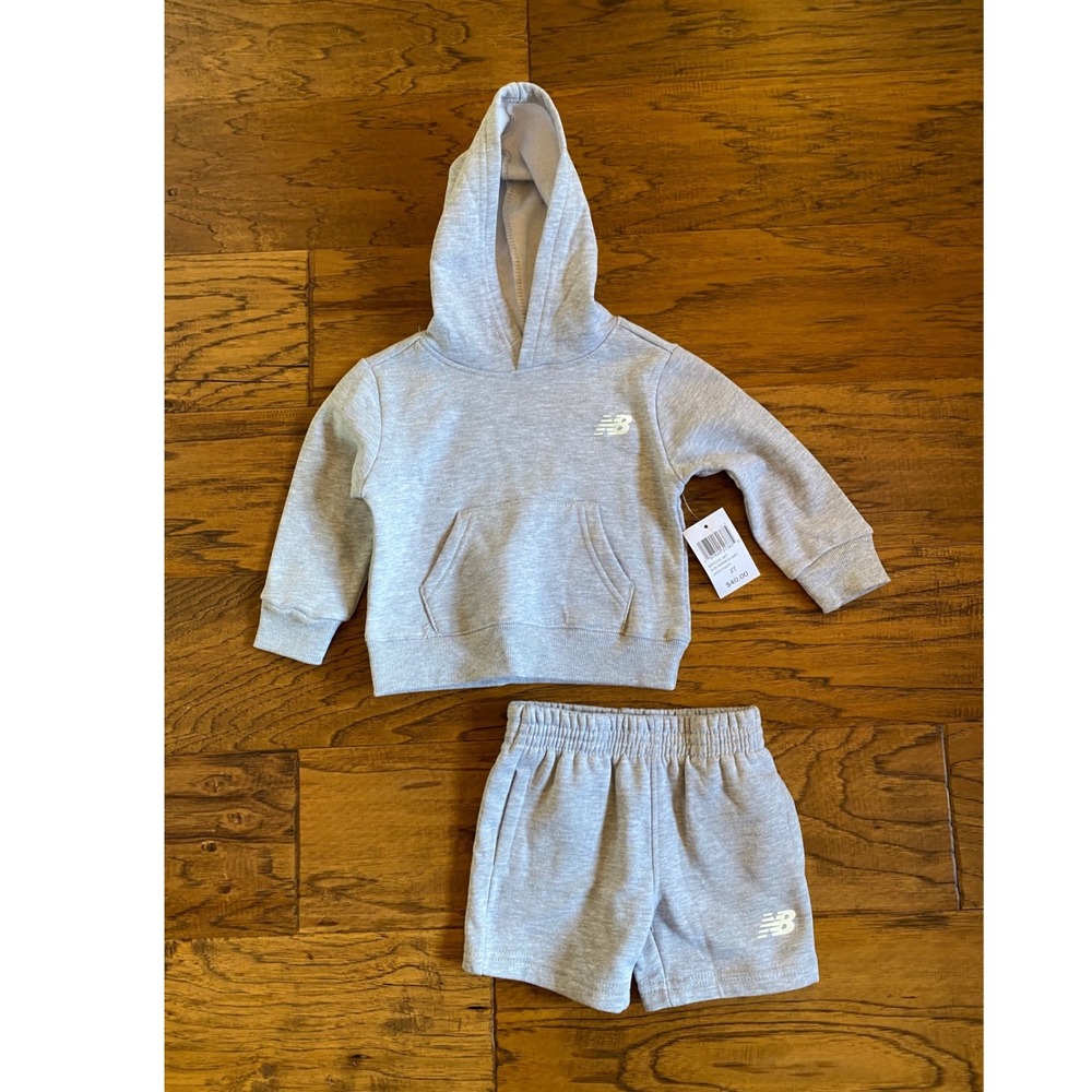 New Balance Boys 2pc Fleece Hoodie and Shorts Set Grey 2T LAC51L71AGTF
